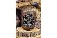 Photophore verre non peint, argile polymère moiré cuivre/bronze/vison + 1 fenêtre avec arbre de vie en polymère